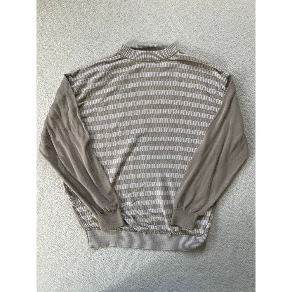 Vintage 90s Tulliano Mens Large Sweater Tan Geometric Textured Knit Mock Neck